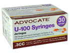 Advocate U-100 Insulin Syringes 30G 0.3cc 1/2" (100 Count) - Image 1 - STORE4DIABETICS