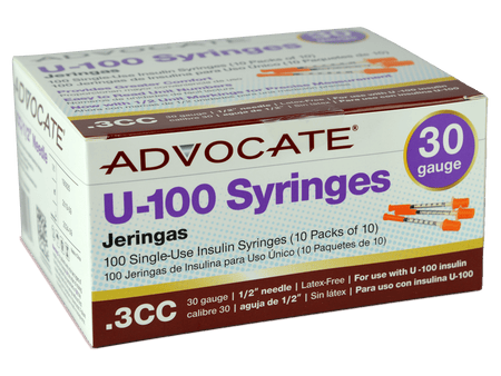 Advocate U-100 Insulin Syringes 30G .3CC 1/2" 100/BOX - STORE4DIABETICS