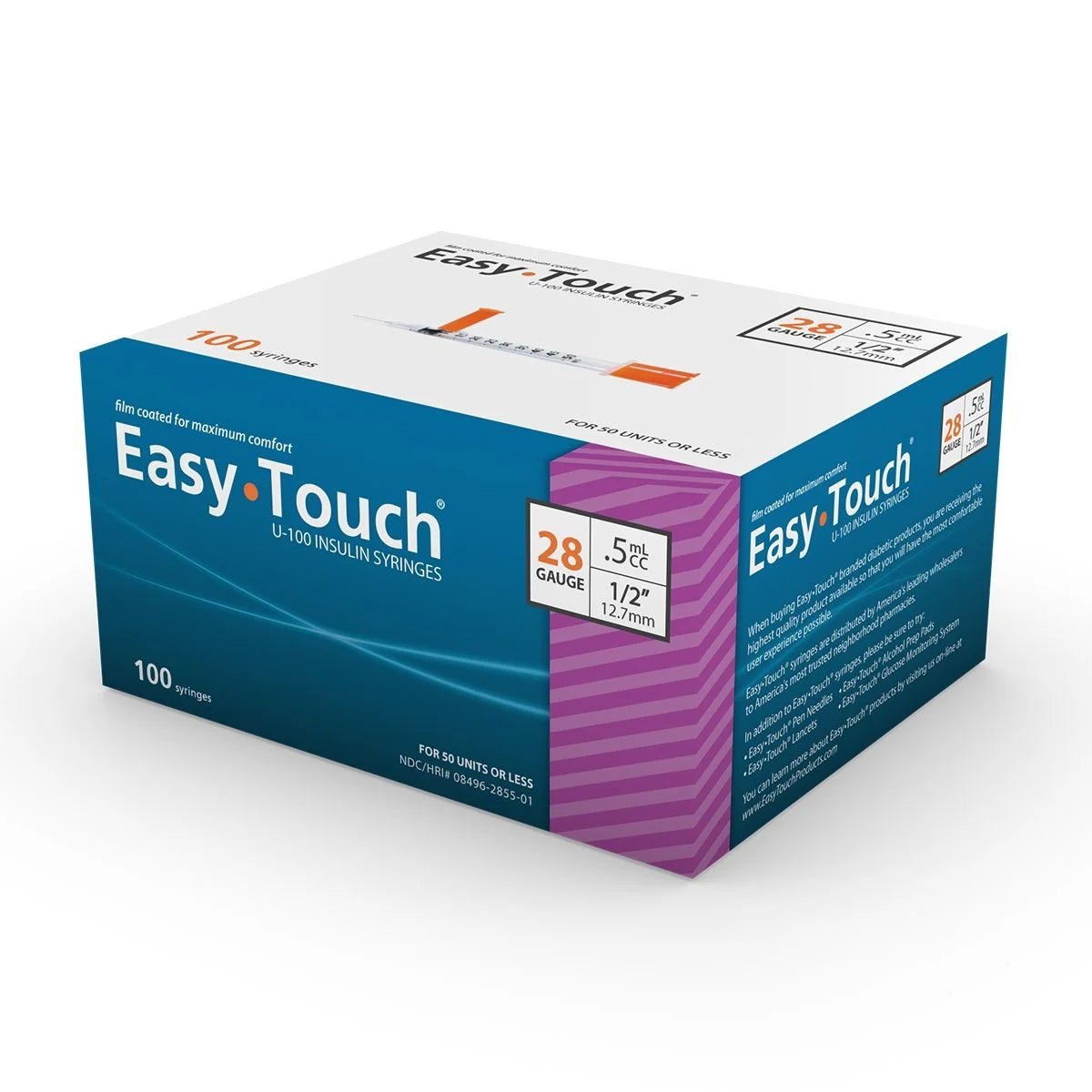 EasyTouch Insulin Syringes - 28G x 1/2" (1.0cc / 100 Unit) - STORE4DIABETICS